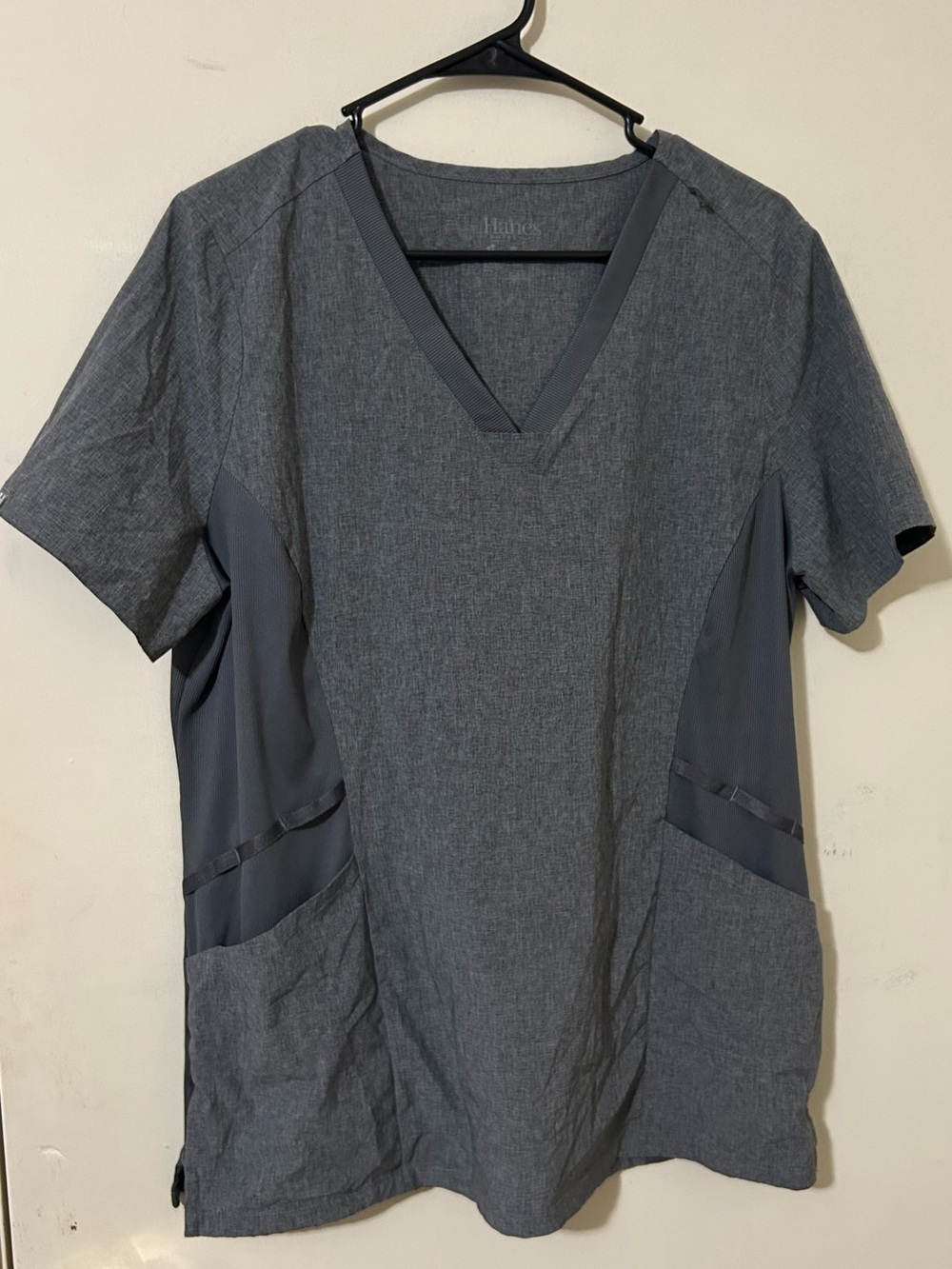 Hanes Women's Two-Tone Gray V-Neck Scrub Top